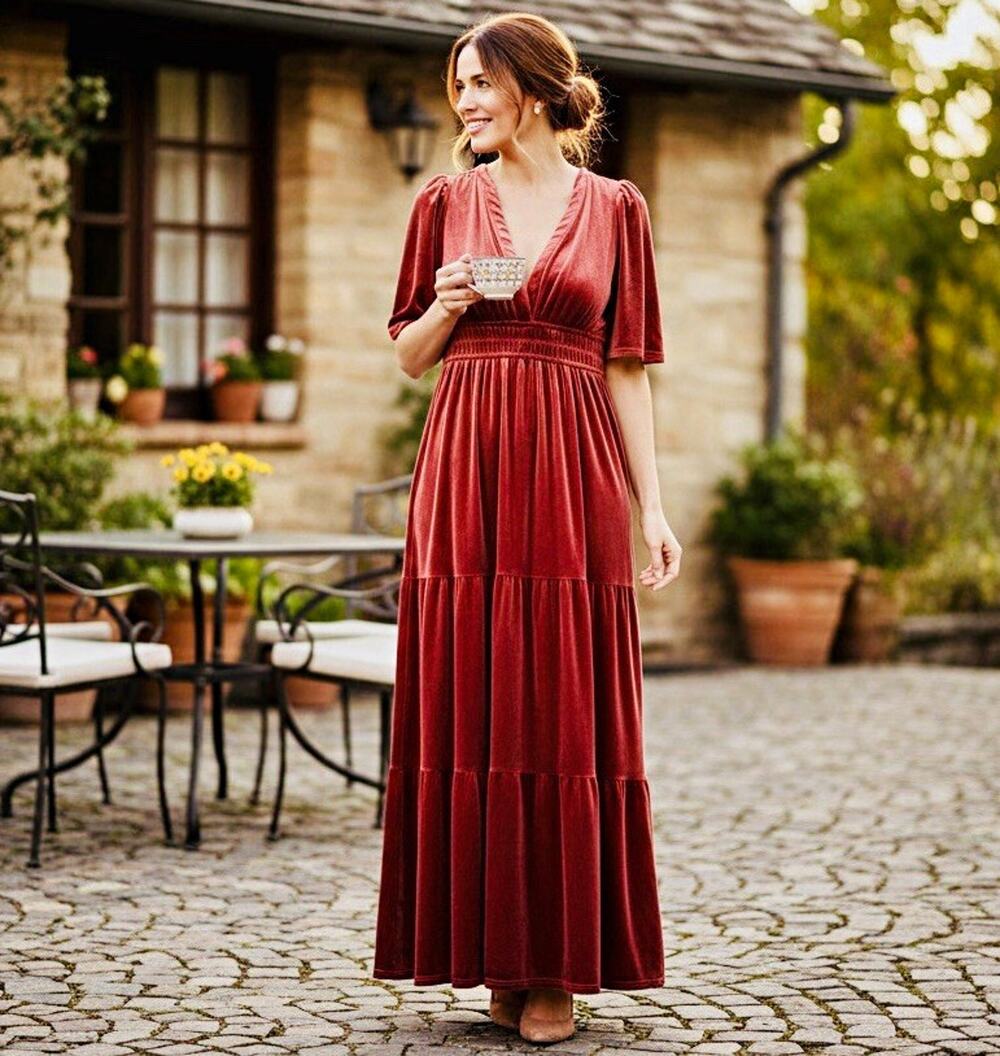 Baltic Born Artemis Velvet Maxi Dress Rust Terracotta Orange NWOT Sz 2X